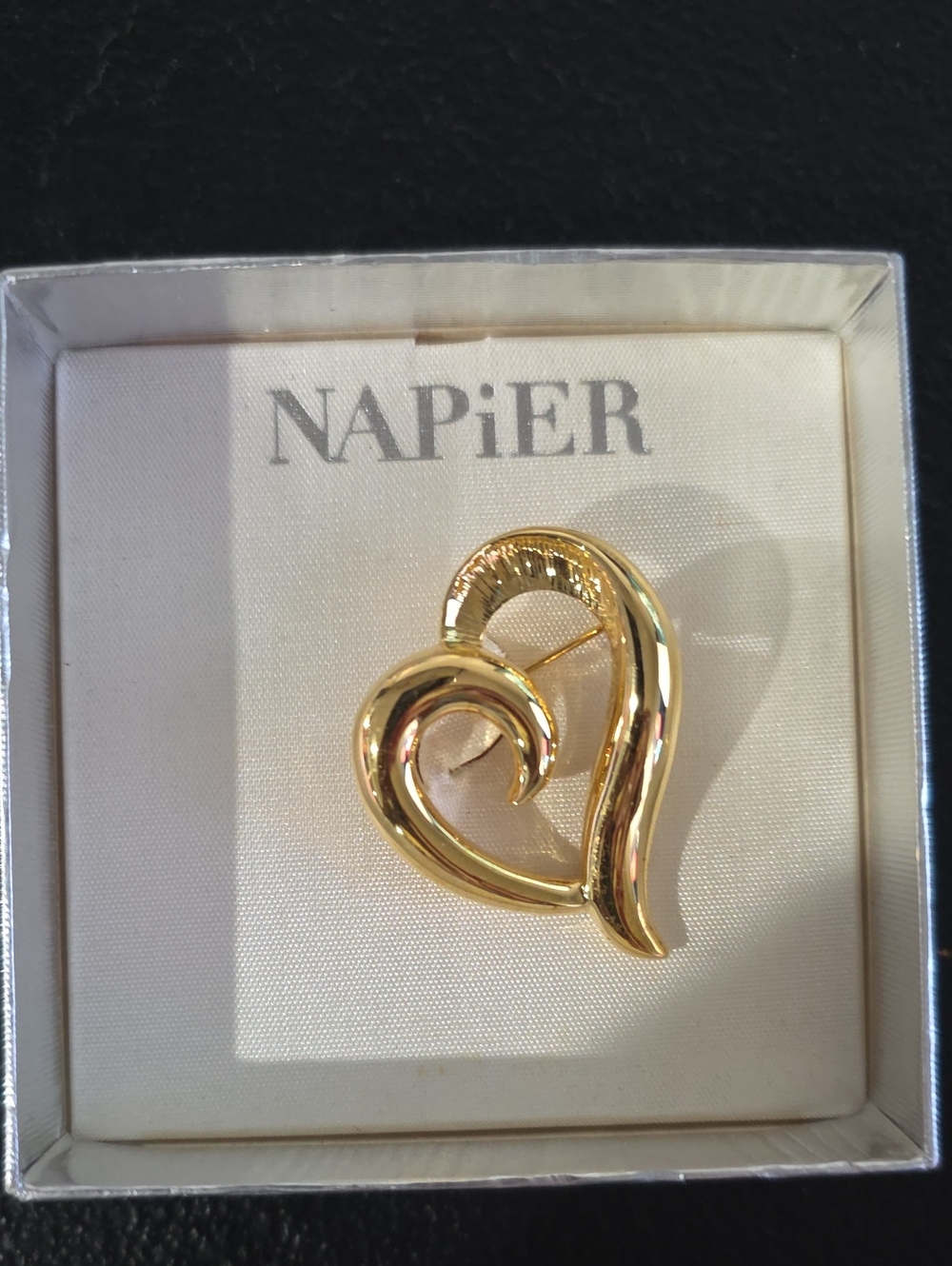 Vintage Napier Polished Gold Heart Swirl Brooch